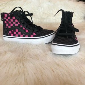 Black & Hot Pink Vans Checkerboard Hi zip Sz 1.5